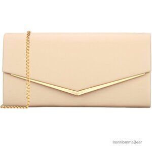 Vegan Leather Envelope Clutch Elegant Classic Evening Purse with Removable Chain